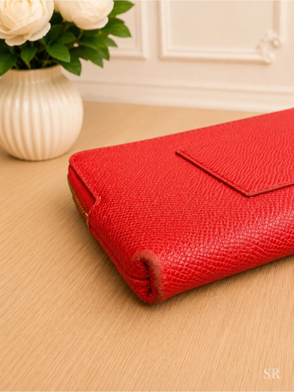 Coach Large Corner Zip Wristlet Red Leather Wallet Gold Hardware